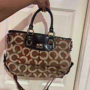 Coach Brown and Black Signature Shoulder Bag